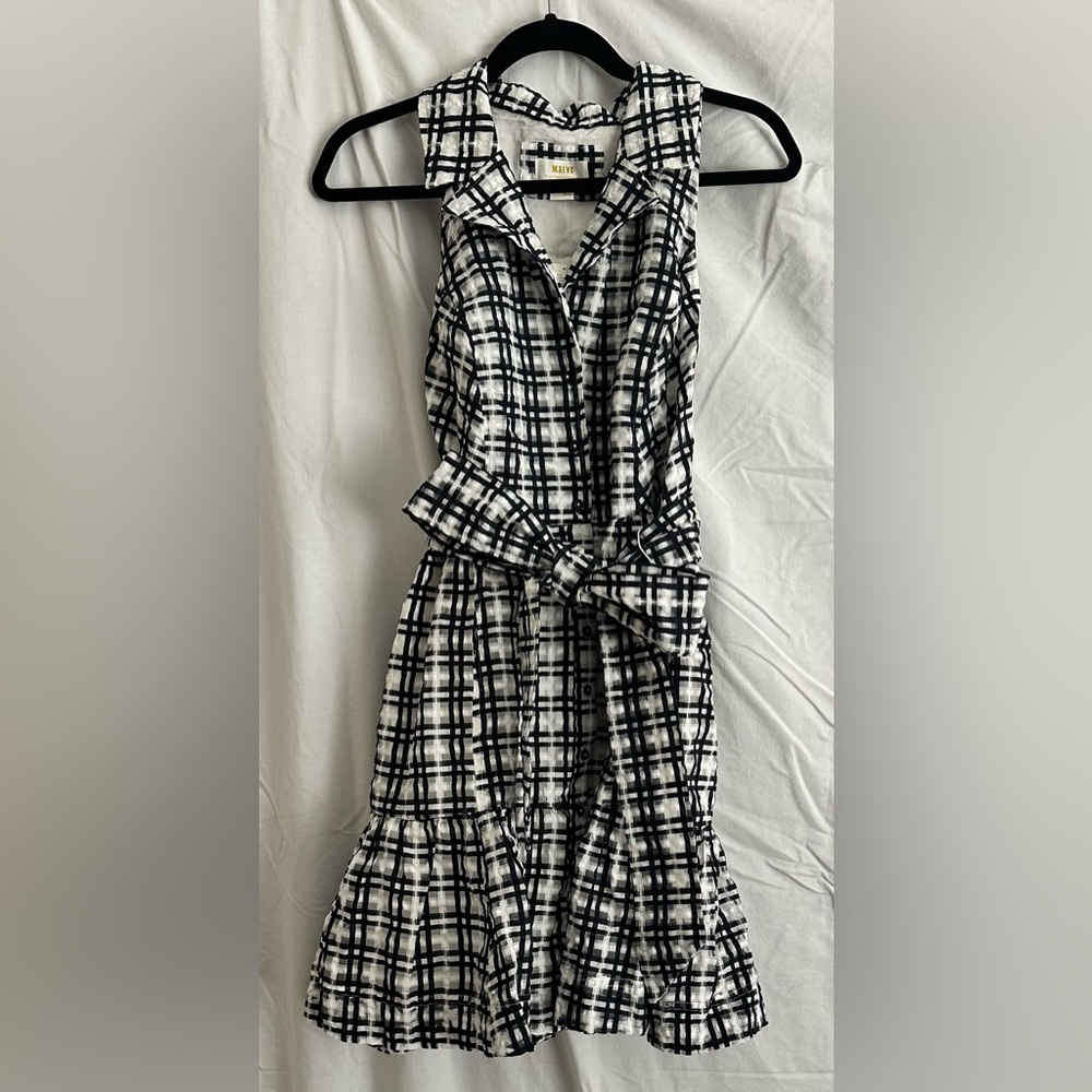 Maeve Black and White Checkered Midi Dress